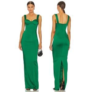 SAU LEE REVOLVE Palmela Evening Gown Dress Satin Sleeveless Emerald Green Size 8